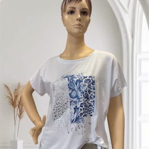 CAMISETA BLANCA/ AZUL / PLATA